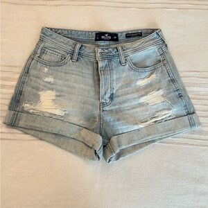 Hollister Women's Distressed Light Blue Jean Shorts
